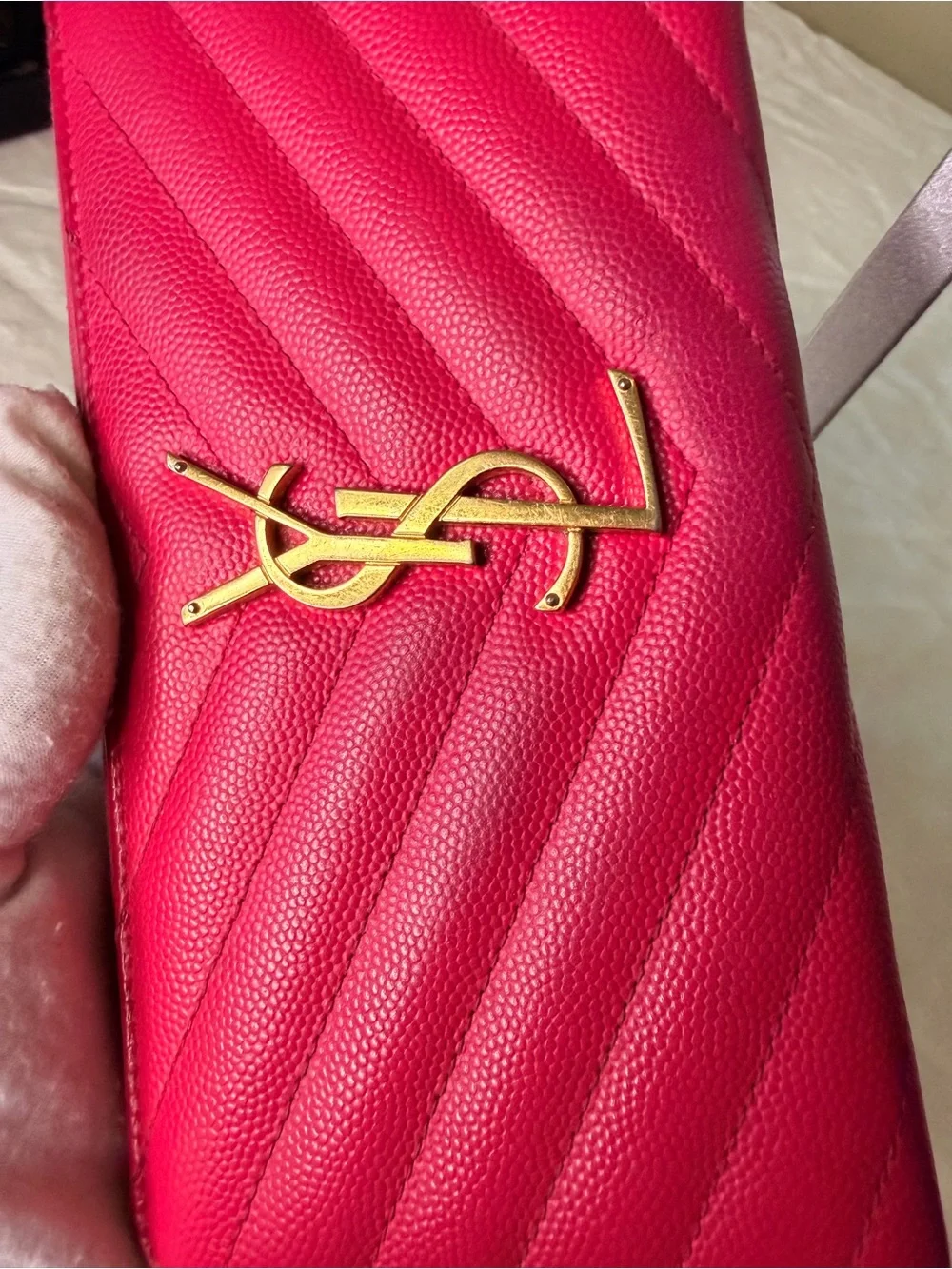 Saint Laurent Hot Pink Quilted Leather zipper Wallet with Gold YSL - Picture 8 of 17